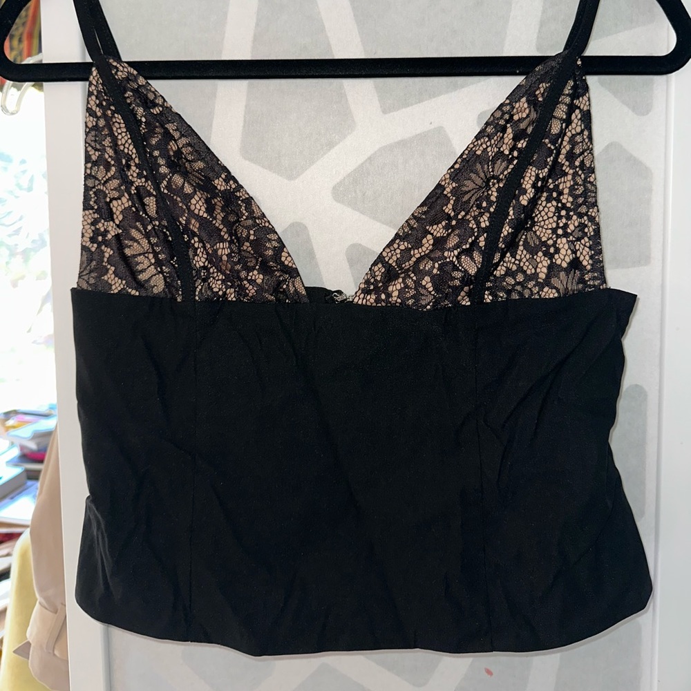 White Fox Black Lace V Neck Tank